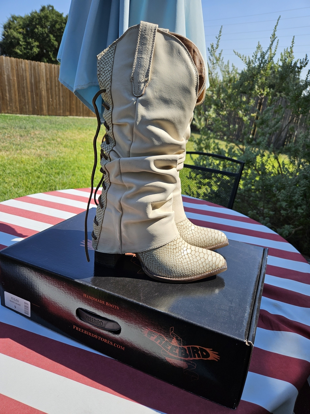 Freebird by Steven Women's White Snake Slouchy Western Knee Boots